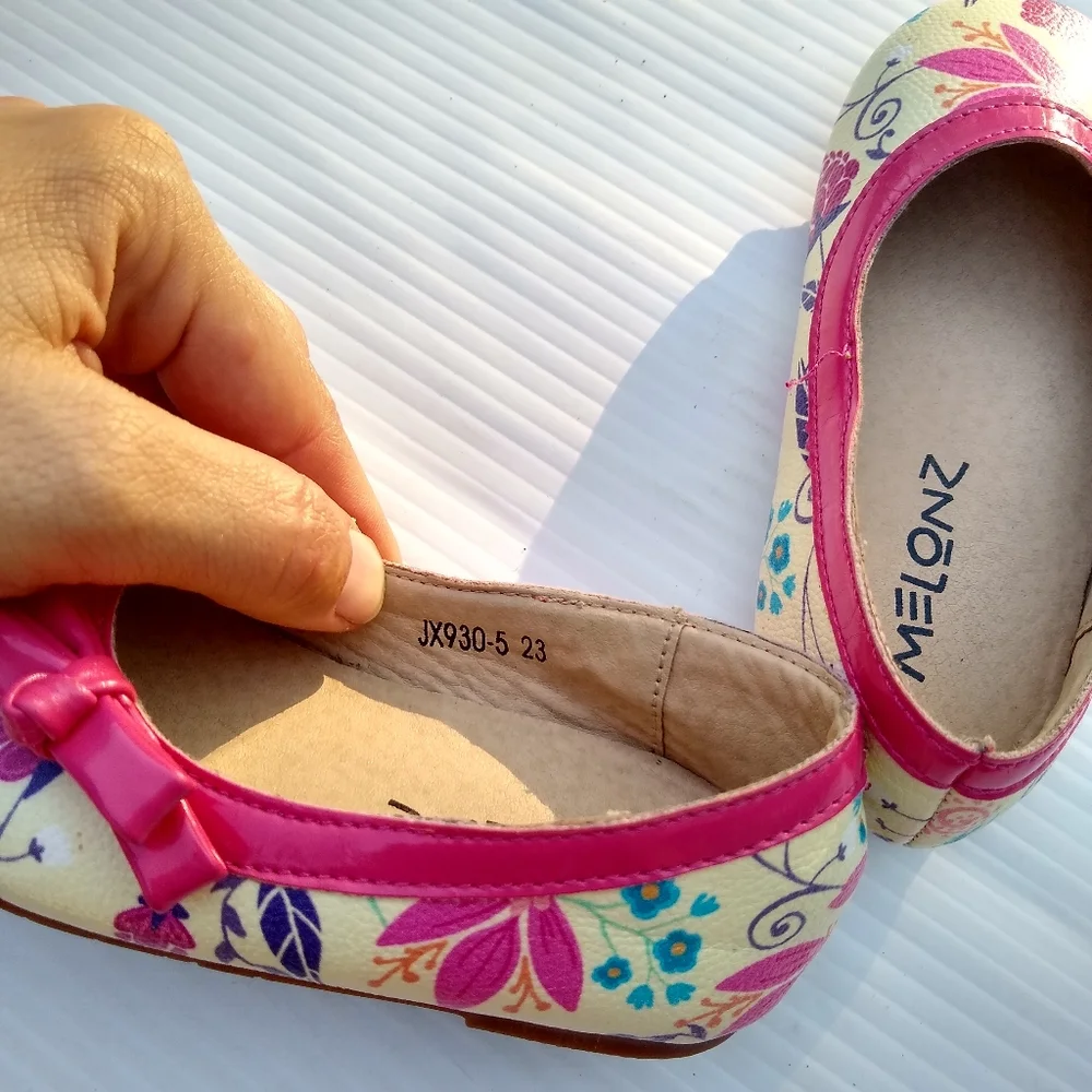 MELONZ baby girl pink floral slip-on flats